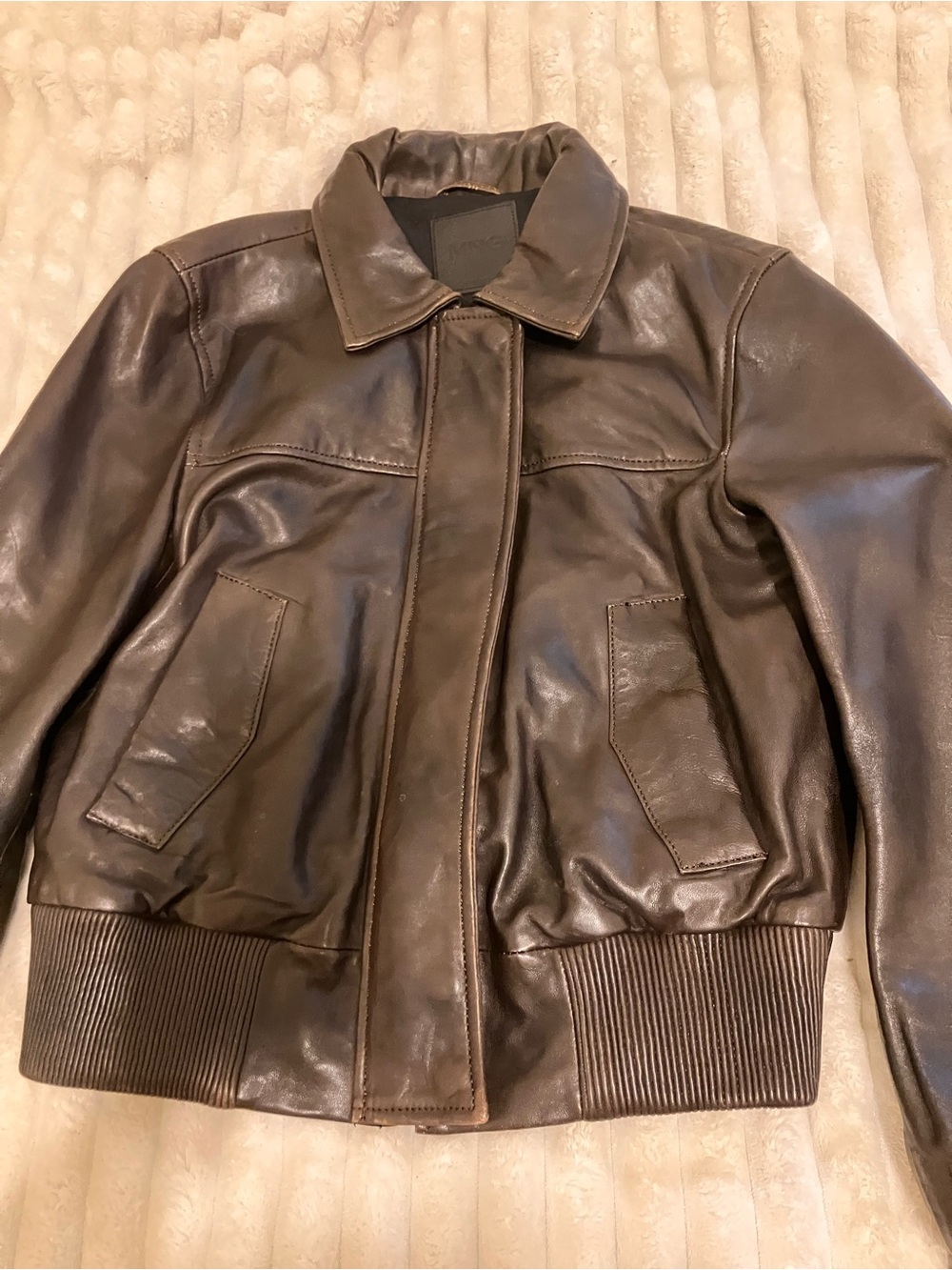 Mango Leather Bomber Jacket - Picture 6 of 15